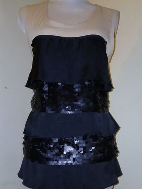 Simply Vera Vera Wang Black and Cream Sleeveless Tiered Sequin Shift Top